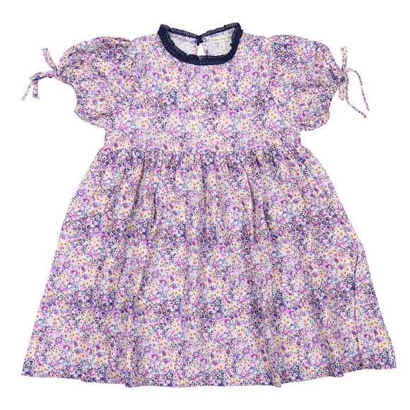 Bebe Organic Nostalgia Short Sleeve Julia Dress Girls 5 Purple Floral Print - Picture 1 of 11
